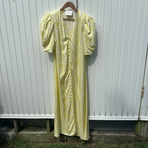 Róhe Rohe Clara Yellow White Floral Puff Sleeve Dress Size 38 FR 6 US NWT $395 - Picture 7 of 16